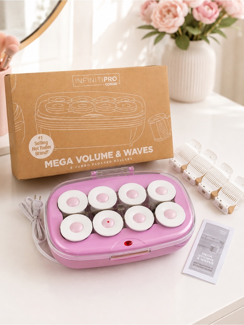 InfinitiPRO by Conair Mega Volume & Waves 8 Jumbo Flocked Hot Rollers Set NEW !